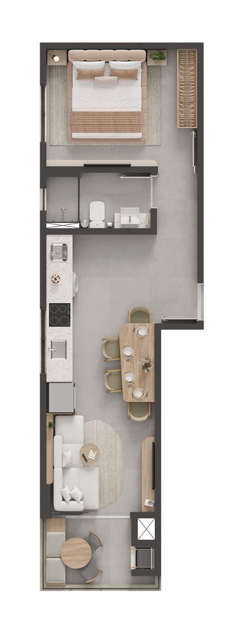 Planta baixa do apartamento de 42m²