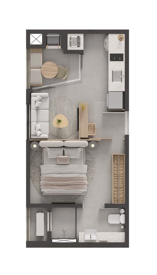 Planta baixa do studio de 30m²