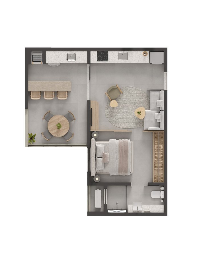 Planta baixa do Garden de 55m²